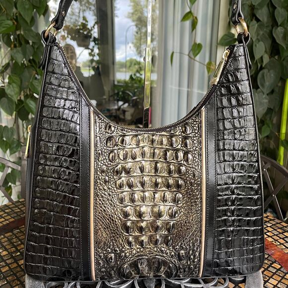 Brahmin Tabitha Sarastro Onyx Croc Embossed Leather Shoulder Bag New! - Picture 4 of 9